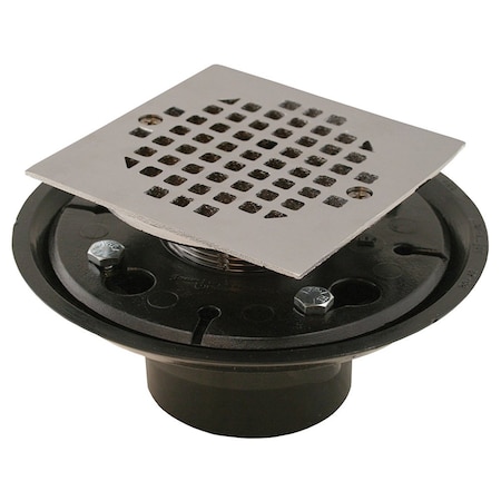 Jones Stephens 2in. x 3in. ABS Shower Drain with 2in. Brass Spud and 4in. Square Chrome Plated Strainer D50162